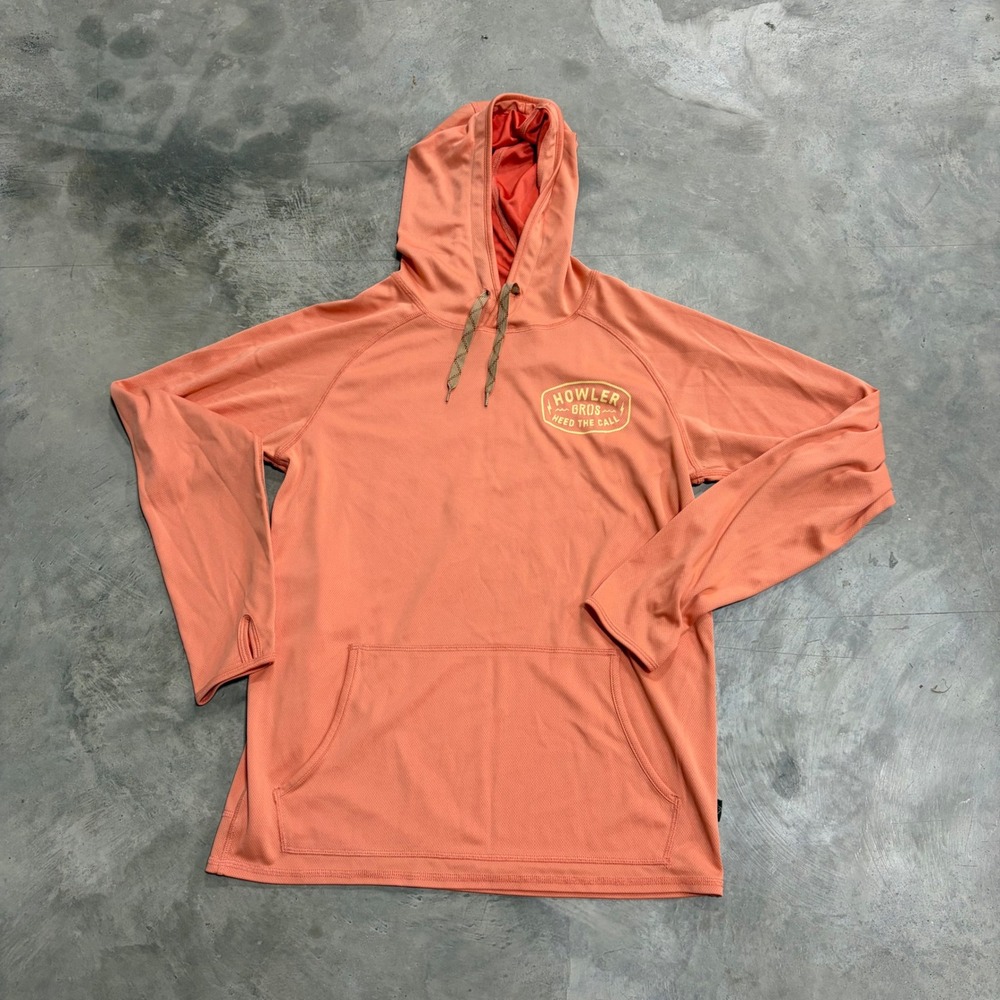 Howler Bros Heed The Call Sun Hoodie Mens Small Coral Orange Performance Fishing